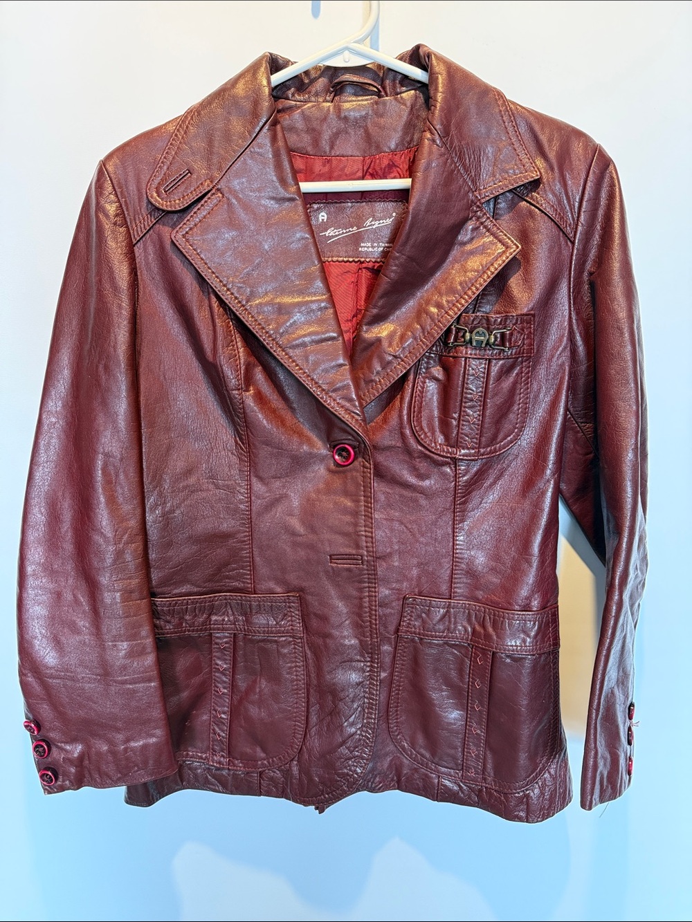 1970’s Etienne Aigner Burgundy Leather Blazer Riding Jacket